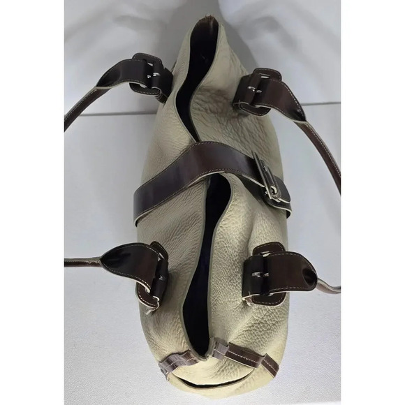 LEVENGER BRIEFCASE SHOULDER WORK TOTE BAG 3 COMPARTMENTS Creme/Tan LEATHER - Picture 7 of 14